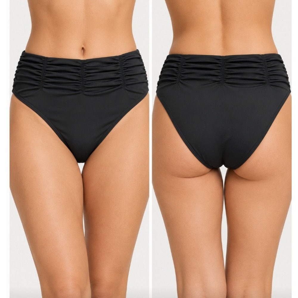 NWT Sanctuary Bikini Bottoms Womens Black S High Waisted Ruched SABG25590